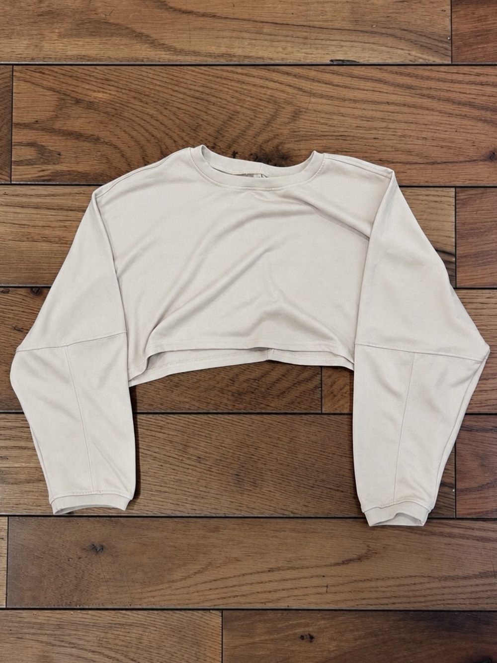 Women’s Beige Oversized Super Crop Long Sleeve Pullover Top L NWT